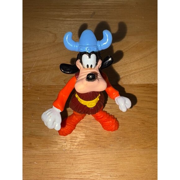 Vintage Disney Epcot Goofy Viking Action Figure Figurine Toy Blue Helmet Orange - Picture 2 of 7